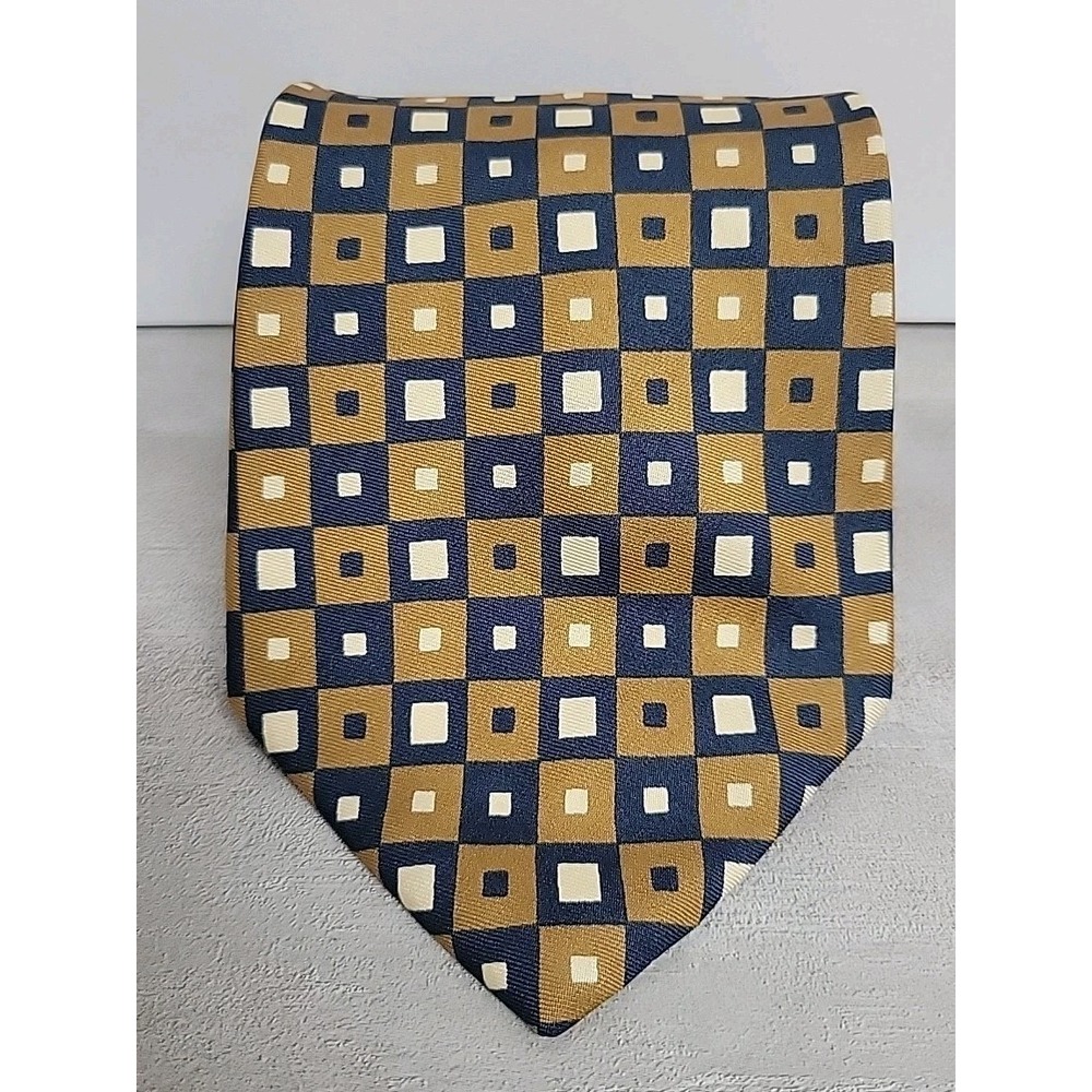 Brooks Brothers Makers Men's Navy Blue Brown 100% Silk Necktie Made In USA  56 "
